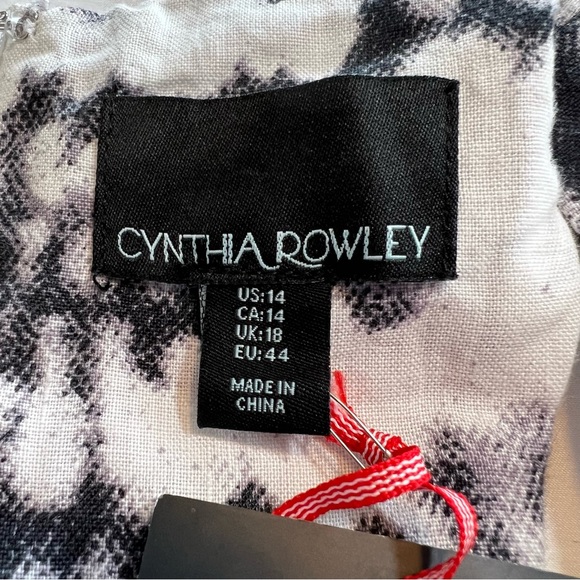 NEW NWT Cynthia Rowley Snakeskin Black/White Sleeveless 100% Linen Dress Size 14 - Picture 16 of 16
